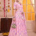 Elegant Pink Tabby Silk Floral Printed Designer Lehenga Choli with Dupatta for Women