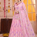 Elegant Pink Tabby Silk Floral Printed Designer Lehenga Choli with Dupatta for Women