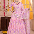 Elegant Pink Tabby Silk Floral Printed Designer Lehenga Choli with Dupatta for Women