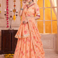 Stylish Peach Tabby Silk Floral Printed Designer Lehenga Choli with Dupatta for Women