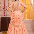 Stylish Peach Tabby Silk Floral Printed Designer Lehenga Choli with Dupatta for Women