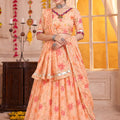 Stylish Peach Tabby Silk Floral Printed Designer Lehenga Choli with Dupatta for Women