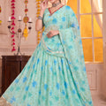 Refreshing Mint Green Tabby Silk Floral Printed Designer Lehenga Choli with Dupatta for Women
