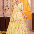 Beautiful Yellow Tabby Silk Floral Printed Designer Lehenga Choli with Dupatta for Women
