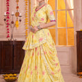 Beautiful Yellow Tabby Silk Floral Printed Designer Lehenga Choli with Dupatta for Women