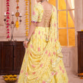 Beautiful Yellow Tabby Silk Floral Printed Designer Lehenga Choli with Dupatta for Women