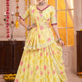 Beautiful Yellow Tabby Silk Floral Printed Designer Lehenga Choli with Dupatta for Women