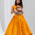 Stunning Mustard Yellow Rayon Mirror Work Designer Lehenga Choli for Girls