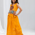 Stunning Mustard Yellow Rayon Mirror Work Designer Lehenga Choli for Girls