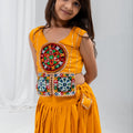 Stunning Mustard Yellow Rayon Mirror Work Designer Lehenga Choli for Girls