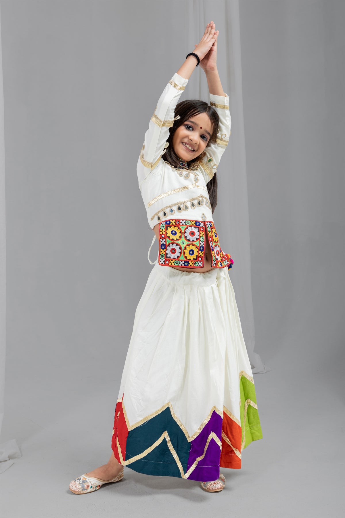 Stylish Off-White Multicolor Rayon Mirror Work Designer Lehenga Choli for Girls