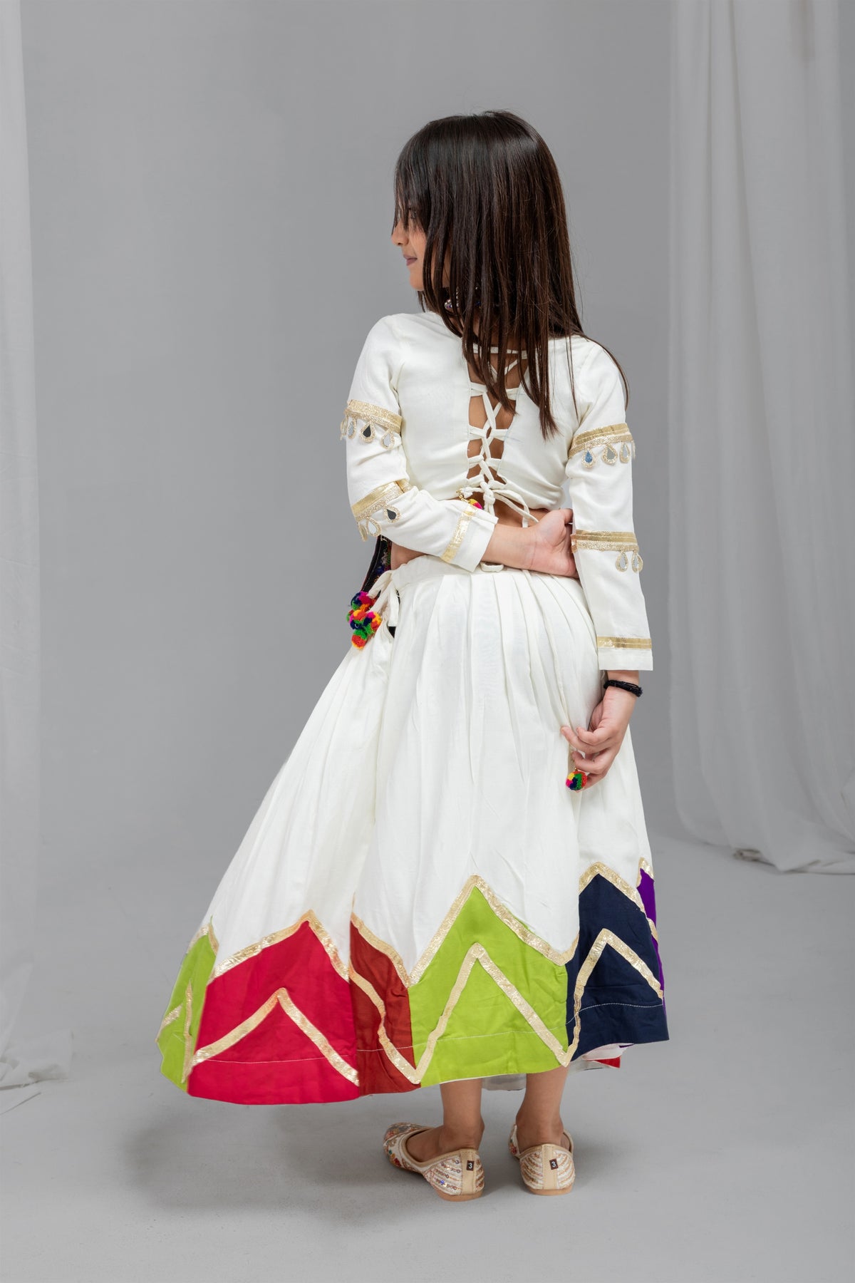 Stylish Off-White Multicolor Rayon Mirror Work Designer Lehenga Choli for Girls