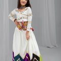 Stylish Off-White Multicolor Rayon Mirror Work Designer Lehenga Choli for Girls