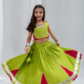 Cute Lime Green Rayon With Gota Patti Work Designer Lehenga Choli for Girls