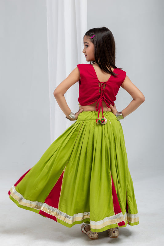 Cute Lime Green Rayon With Gota Patti Work Designer Lehenga Choli for Girls