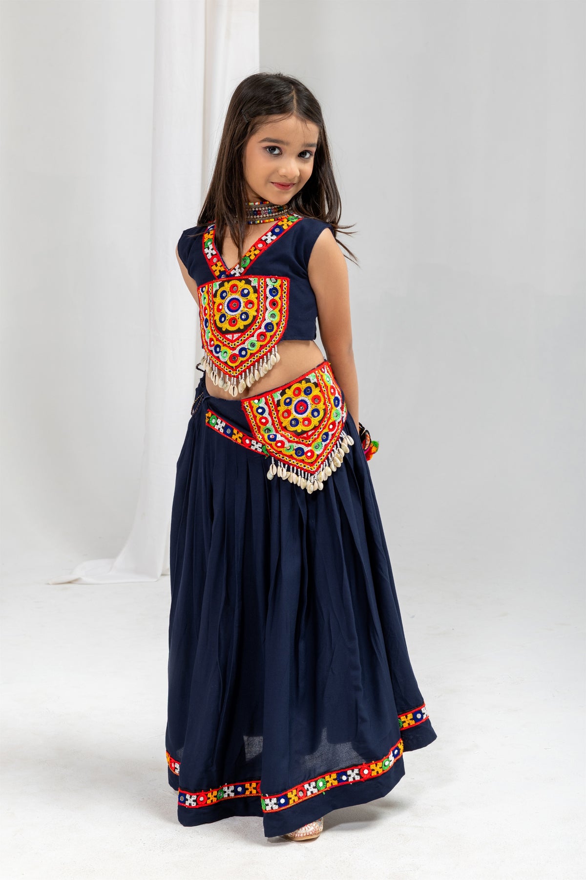 Traditional Navy Blue Rayon With Gamthi Work Designer Lehenga Choli for Girls