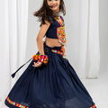 Traditional Navy Blue Rayon With Gamthi Work Designer Lehenga Choli for Girls