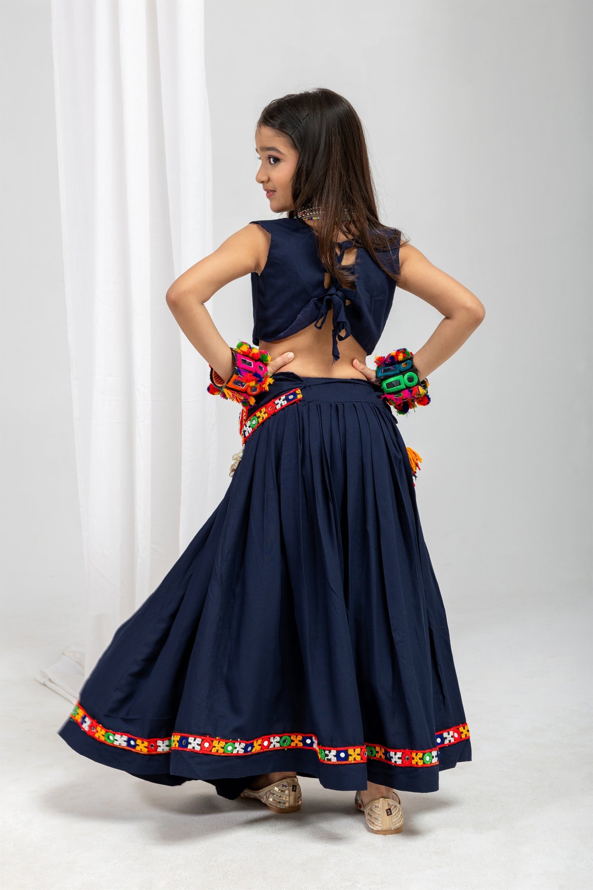 Traditional Navy Blue Rayon With Gamthi Work Designer Lehenga Choli for Girls