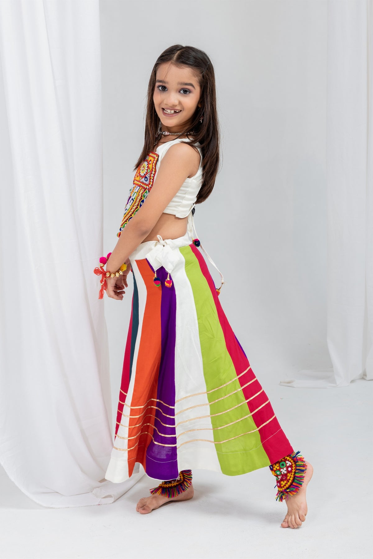 Elegant Multicolor Rayon With Gamthi Work Designer Lehenga Choli for Girls