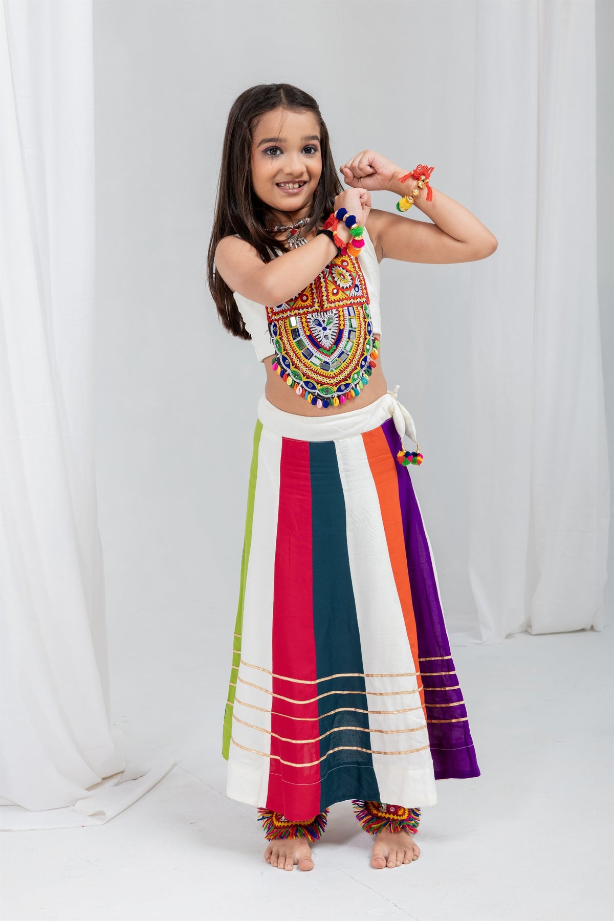 Elegant Multicolor Rayon With Gamthi Work Designer Lehenga Choli for Girls