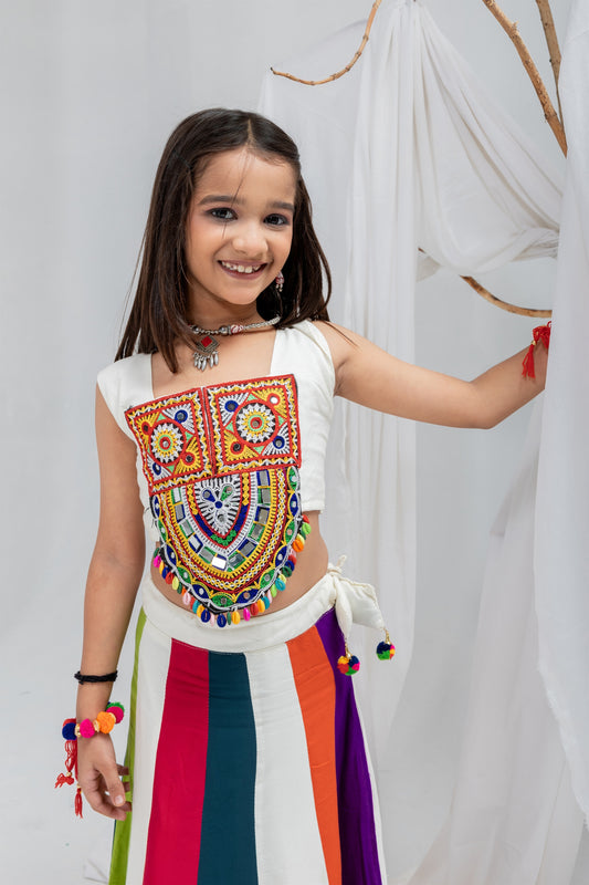 Elegant Multicolor Rayon With Gamthi Work Designer Lehenga Choli for Girls