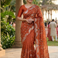 Gorgeous Rust Orange Rangoli Silk Saree  Embroidery Work Border for Women