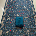 Elegant Teal Blue Rangoli Silk Embroidery Work Saree Embroidered Border for Women