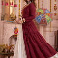 Royal Maroon Cotton Gamthi Work Indo-Western Navratri Lehenga Choli for Women