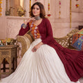 Royal Maroon Cotton Gamthi Work Indo-Western Navratri Lehenga Choli for Women