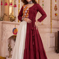 Royal Maroon Cotton Gamthi Work Indo-Western Navratri Lehenga Choli for Women