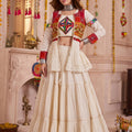 Superb Off White Cotton Gamthi Work Indo-Western Navratri Lehenga Choli with Koti for Women