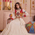 Superb Off White Cotton Gamthi Work Indo-Western Navratri Lehenga Choli with Koti for Women