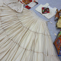 Superb Off White Cotton Gamthi Work Indo-Western Navratri Lehenga Choli with Koti for Women