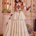 Superb Off White Cotton Gamthi Work Indo-Western Navratri Lehenga Choli with Koti for Women