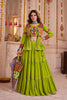Stunning Parrot Green Cotton Gamthi Work Indo-Western Navratri Lehenga Choli with Koti for Women
