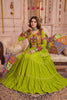 Stunning Parrot Green Cotton Gamthi Work Indo-Western Navratri Lehenga Choli with Koti for Women