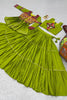 Stunning Parrot Green Cotton Gamthi Work Indo-Western Navratri Lehenga Choli with Koti for Women
