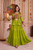 Stunning Parrot Green Cotton Gamthi Work Indo-Western Navratri Lehenga Choli with Koti for Women