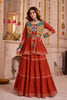 Vibrant Rust Orange Cotton Gamthi Work Indo-Western Navratri Lehenga Choli with Koti for Women