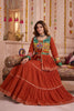 Vibrant Rust Orange Cotton Gamthi Work Indo-Western Navratri Lehenga Choli with Koti for Women