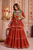 Vibrant Rust Orange Cotton Gamthi Work Indo-Western Navratri Lehenga Choli with Koti for Women