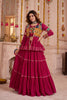 Lovely Rani Pink Cotton Gamthi Work Indo-Western Navratri Lehenga Choli with Koti for Women