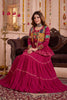 Lovely Rani Pink Cotton Gamthi Work Indo-Western Navratri Lehenga Choli with Koti for Women