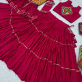 Lovely Rani Pink Cotton Gamthi Work Indo-Western Navratri Lehenga Choli with Koti for Women