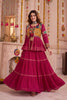 Lovely Rani Pink Cotton Gamthi Work Indo-Western Navratri Lehenga Choli with Koti for Women