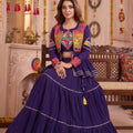 Charming Purple Cotton Gamthi Work Indo-Western Navratri Lehenga Choli with Koti for Women