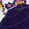 Charming Purple Cotton Gamthi Work Indo-Western Navratri Lehenga Choli with Koti for Women