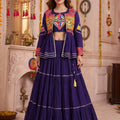 Charming Purple Cotton Gamthi Work Indo-Western Navratri Lehenga Choli with Koti for Women