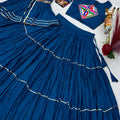Admirable Teal Blue Cotton Gamthi Work Indo-Western Navratri Lehenga Choli with Koti for Women