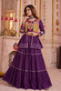Gorgeous Purple Cotton Gamthi Work Indo-Western Navratri Lehenga Choli with Koti for Women